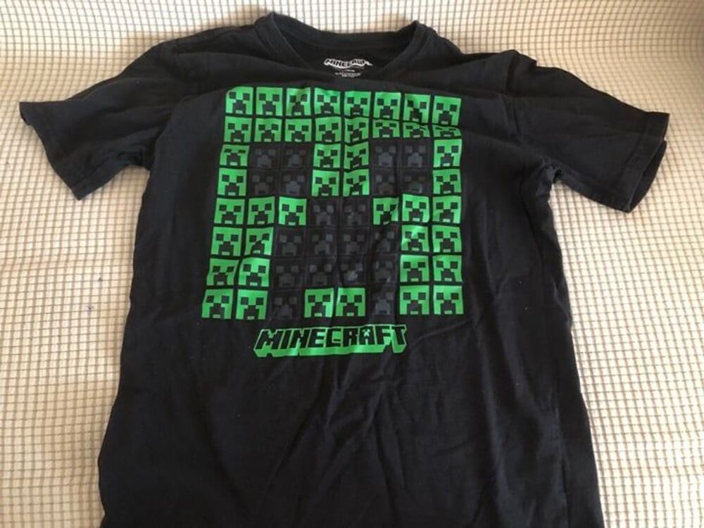 Minecraft Creeper Boys T-Shirt Black Graphic Tee Size L 10/12 Pre-Owned